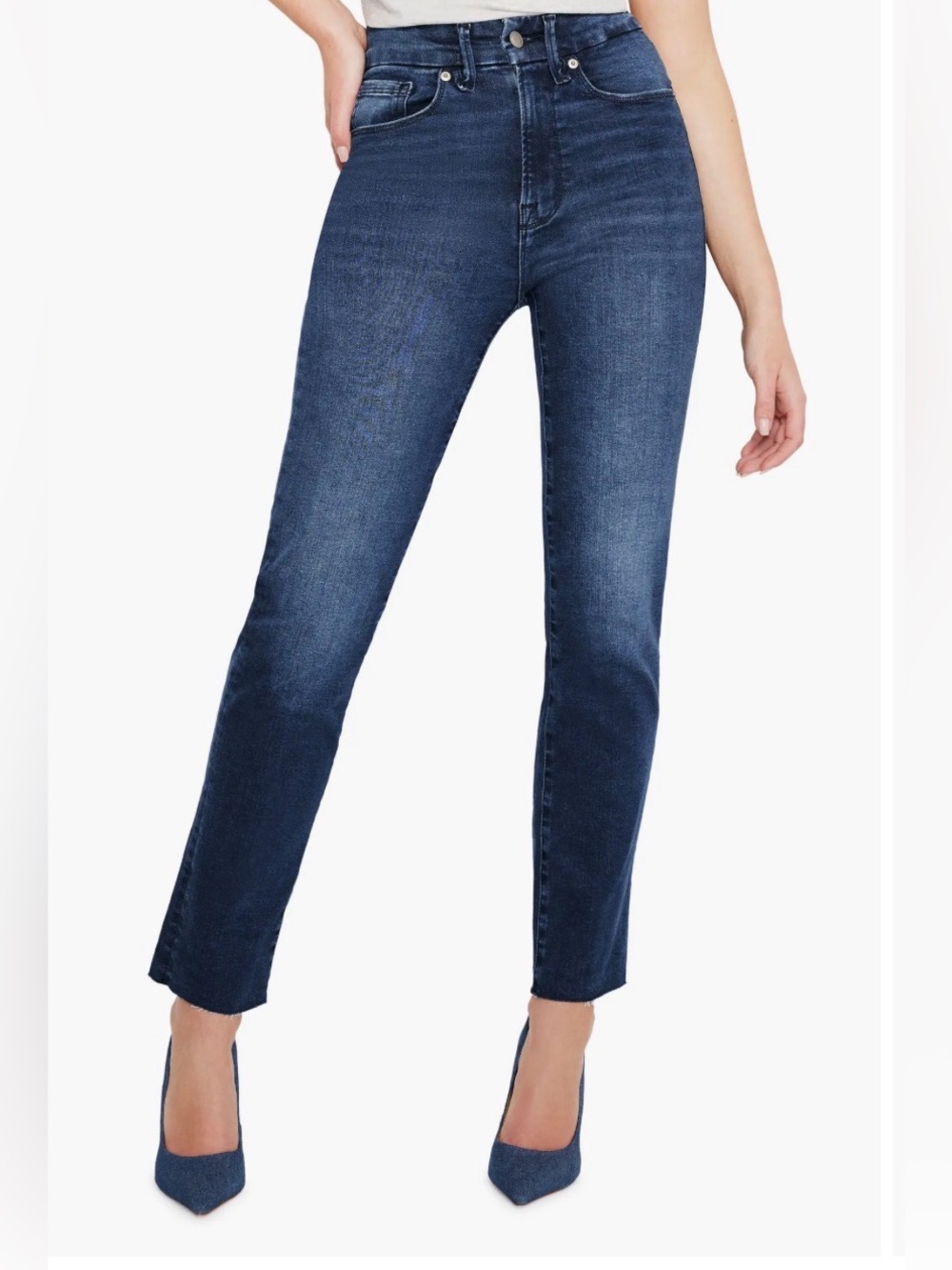 Good American High-Rise Straight Leg Jeans in Dark Indigo